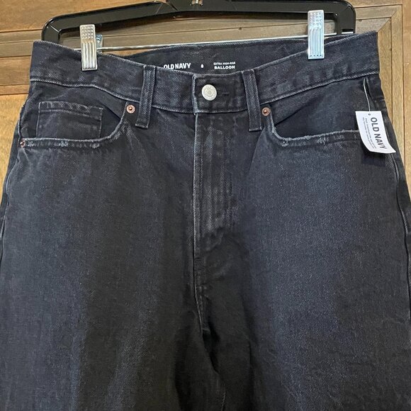 FIRM. NWT Old Navy Dark Wash Denim Jeans Extra High-Rise Balloon. Size 8 Women's - Picture 6 of 15